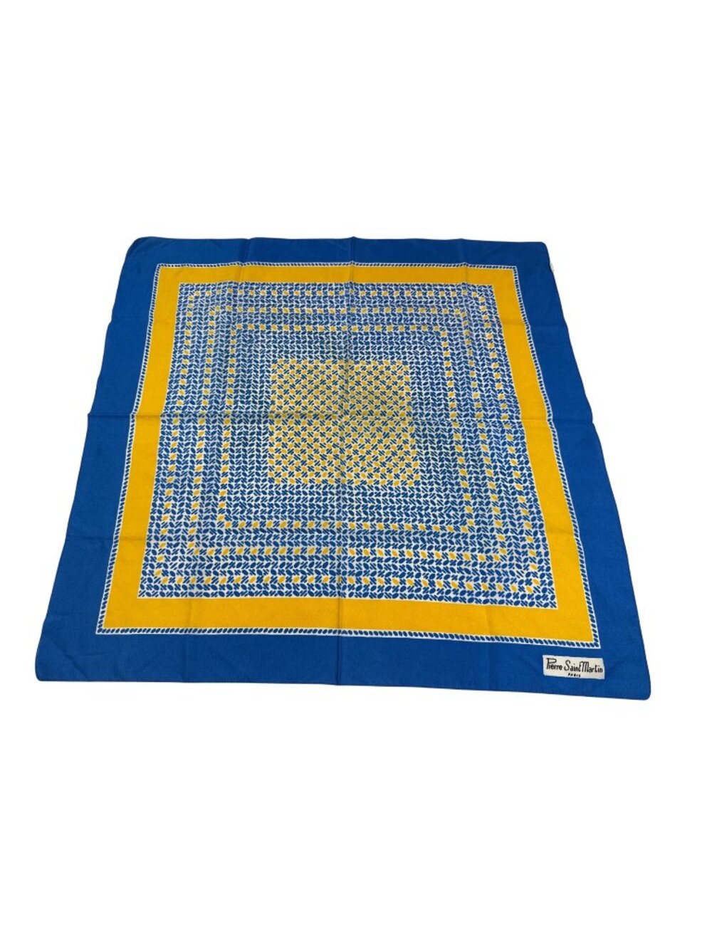 Pierre Saint Martin Paris Vintage Square Scarf Blue Yellow floral (Y878)